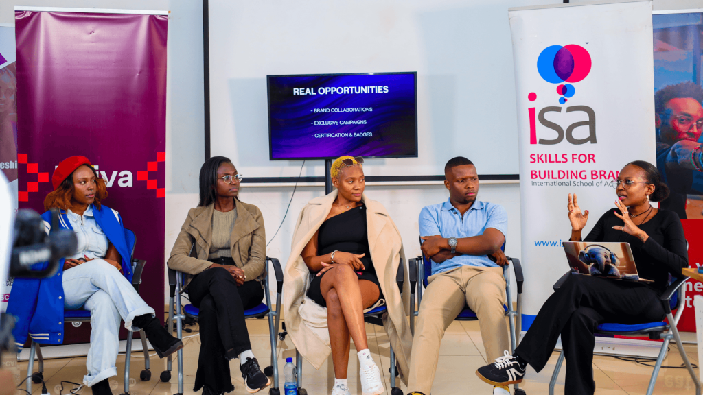 Panel discussion led by Mugure (far right) involving renowned influencer Chiche, Crystal - influencer manager, Wangari - Twiva Academy and Cindy - ISA Trainer